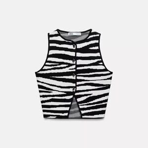 Zara Black and White Striped Vest